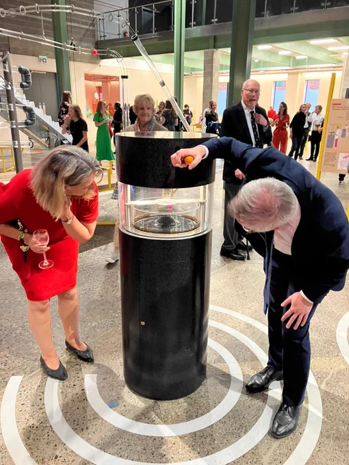 Lord Parkinson inspects a machine at the Railway Museum
