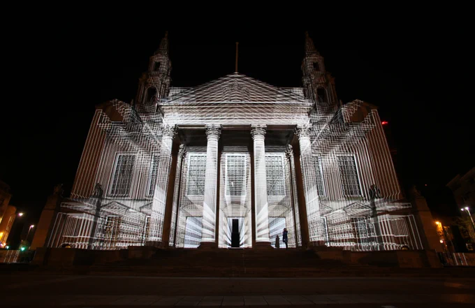 Image of Leeds Civic Hall illuminated for Light Night Leeds