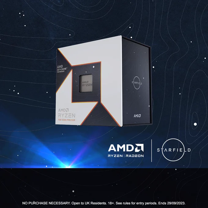 AMD CPU box on a field of starrs background. 