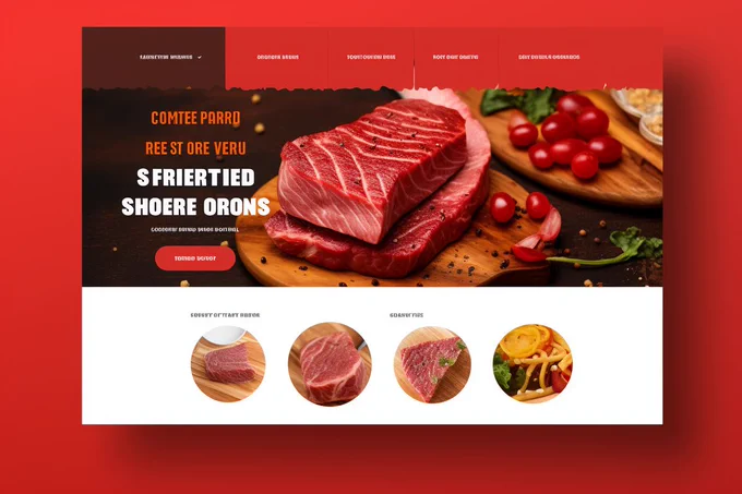 modern UI UX food website landing page design, red and white --style raw