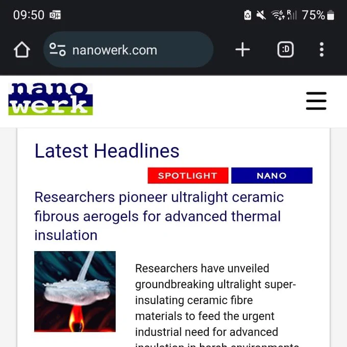 Nanowerk.com highlighted our work on ultralight ceramic fibrous aerogels in a SPOTLIGHT article.