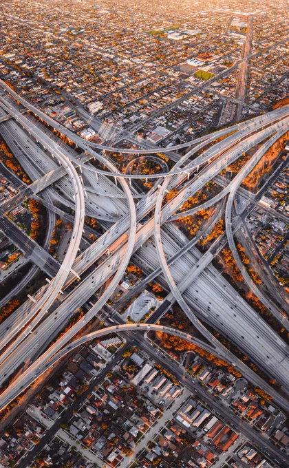 A very complicated road junction over LA. Photo by Denys Nevozhai on Unsplash.