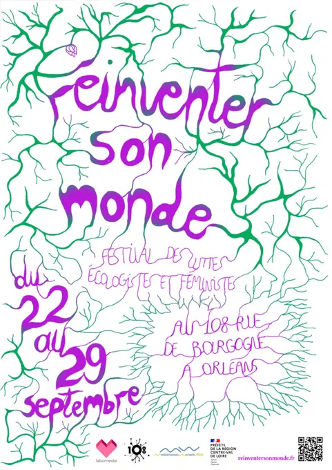 Affiche du festival réinventer son monde 2023 du 22 au 29 septembre 2023 à Orléans / au 108 rue de Bourgogne