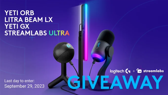 Giveaway asset for the Yeti GX, Yeti Orb, Litra Beam LX, and Streamlabs Ultra!