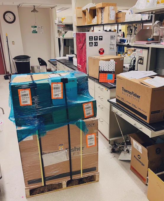 Wrapped boxes in a laboratory