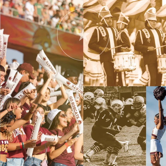 Old and new pictures of students at Homecoming