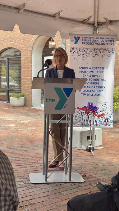 Commissioner Kershaw speaking at the Cape Cod YMCA ribbon cutting event