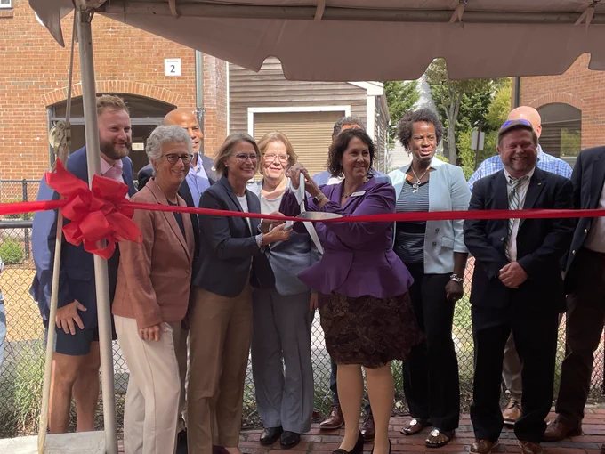 Commissioner Kershaw, local officials, donors and YMCA leadership cutting the ribbon at the Cape Cod YMCA Early Education Center event