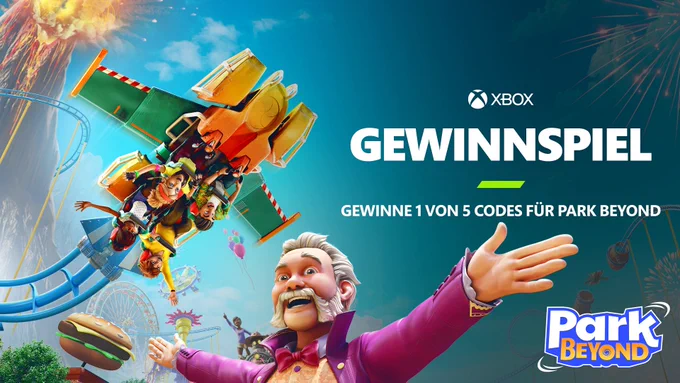 Das Key Artwork von Park Beyond. Der Bildtext lautet: Gewinnspiel - Gewinne 1 von 5 Codes für Park Beyond.