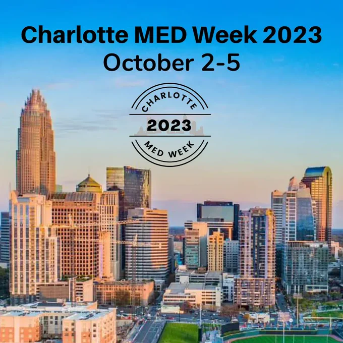 Charlotte MED Week 2023 October 2-5. Image of buildings in Charlotte, North Carolina.