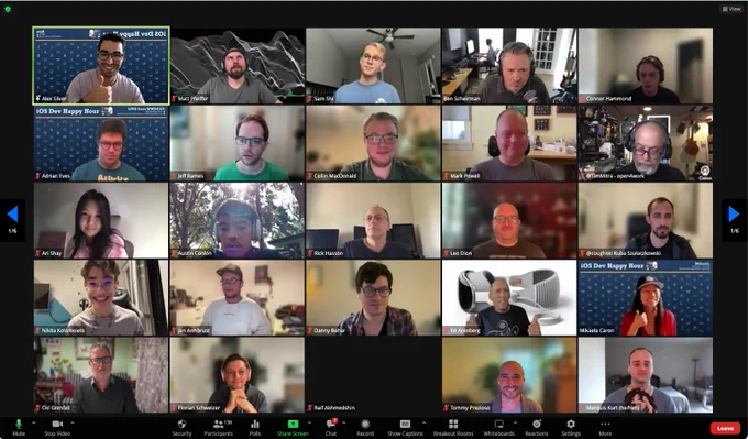 Screenshot of iOSDevHappyHour zoom event attendees