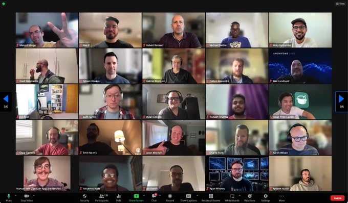 Screenshot of iOSDevHappyHour zoom event attendees