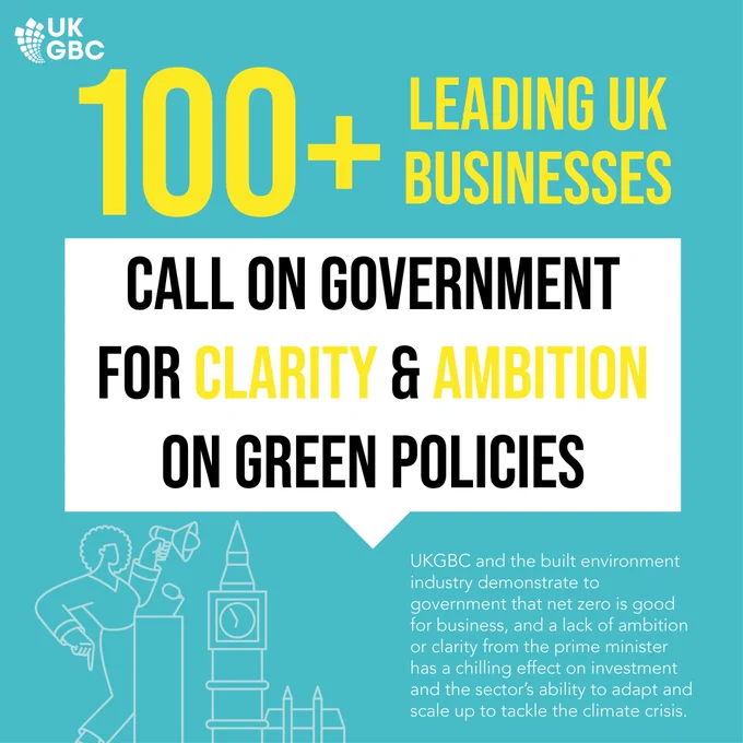 100  Leading UK Businesses call on government for clarity and ambition on green policies. 