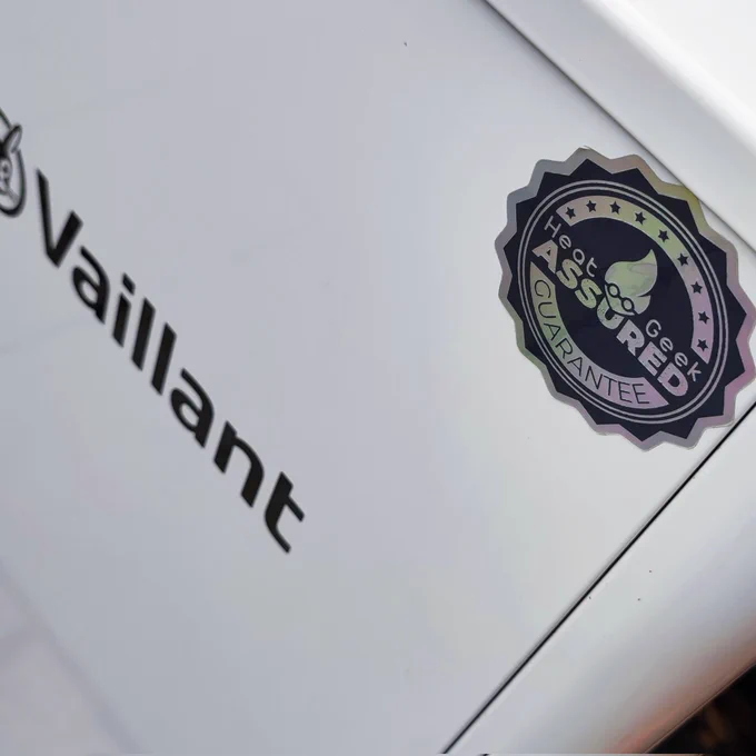 Vaillant Arotherm Plus Air-Source Heat Pump with Heat Geek Assured sticker