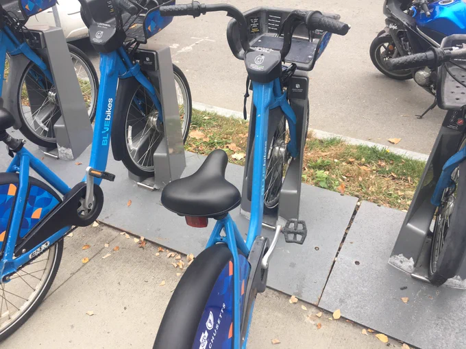 BlueBikes station and docks.