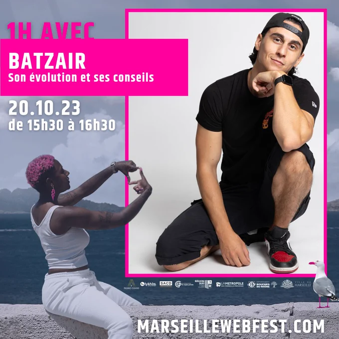 🎥 [𝗘𝗩𝗘𝗡𝗘𝗠𝗘𝗡𝗧] 𝗨𝗻𝗲 𝗵𝗲𝘂𝗿𝗲 𝗮𝘃𝗲𝗰 #Batzair 𝘀𝗼𝗻 é𝘃𝗼𝗹𝘂𝘁𝗶𝗼𝗻 𝗲𝘁 𝘀𝗲𝘀 𝗰𝗼𝗻𝘀𝗲𝗶𝗹𝘀
🗓️ Vendredi 20 octobre 2023 de 15h30 à 16h30
📍 @artplexe_canebiere à #Marseille
🆓 Inscription #gratuite sur marseillewebfest.com
#festival #contenu #tiktok