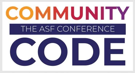 Logo image for conference, with lines of text:
COMMUNITY
(bold blue line with white text saying "The ASF Conference")
CODE

(Which symbolizes the ASF's values of community before code)