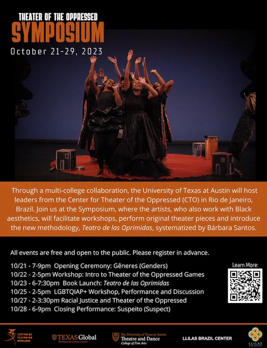 graphic for the Theater of the Oppressed Symposium, taking place on October 21-29