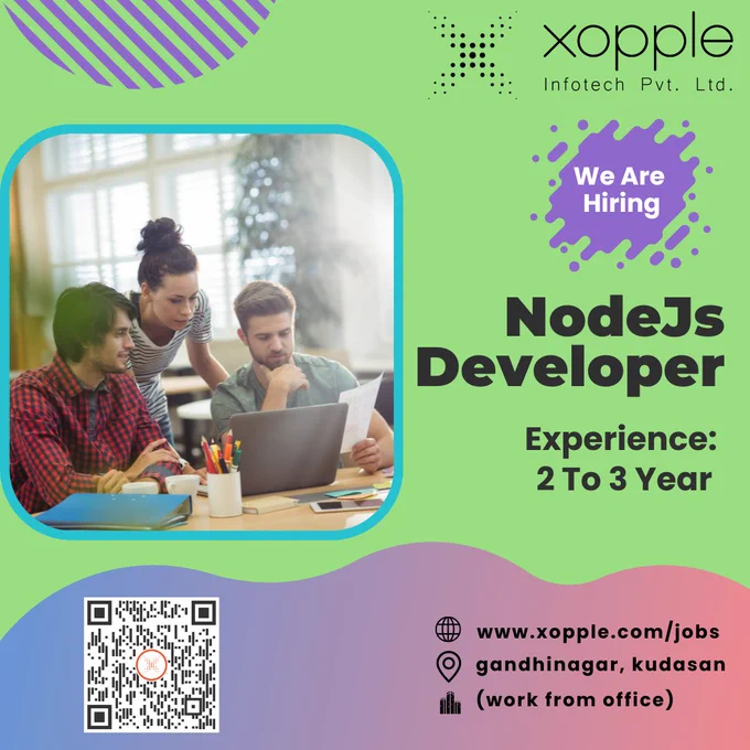 #perks
#5daysworking
#lunchfromoffice
#breakfastfromoffice
#mediclaim
#webdeveloper #developerjobs #backenedeveloper #gandhinagarjobs #itjob #opportunity #gandhinagar #developerhiring #hiring #nodejs #nodejsjobs #socketio #mysql #javascript #html5 #css3 #es6 #express #mongodb #nodejsdeveloper