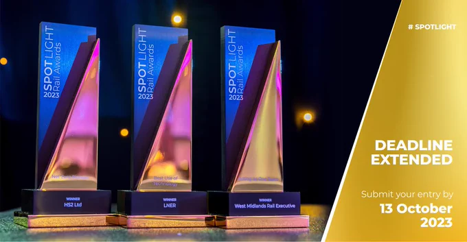 SPOTLIGHT Rail Awards. Deadline Extended. Submit your entry by 13 October 2023. 