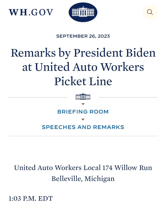 White House dot Gov Remarks by President Biden at United Auto Workers Picket Line