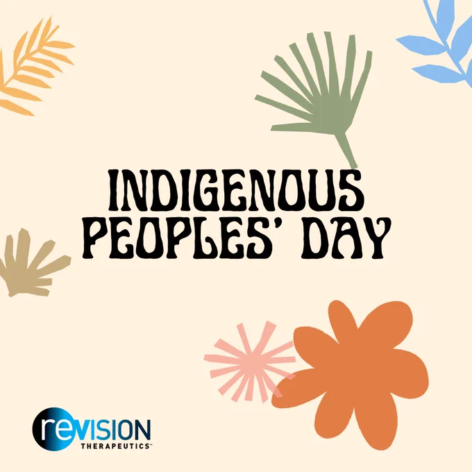On a beige background, flowers, ferns, and leaves in green, orange, yellow, blue, and pink. The image says, “Indigenous Peoples’ Day.