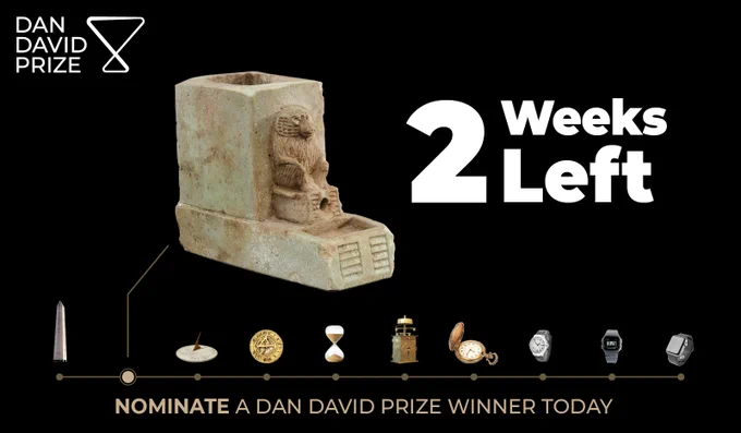 An image indicating that there are only 2 weeks left to nominate for the 2024 Dan David Prize. 