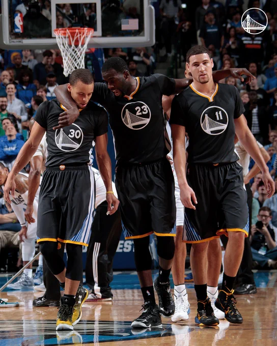 Photo of Stephen Curry, Draymond Green, and Klay Thompson