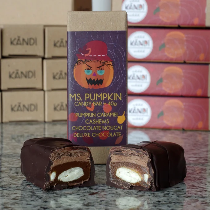 Vegan, luxury, handmade pumpkin candy bars...