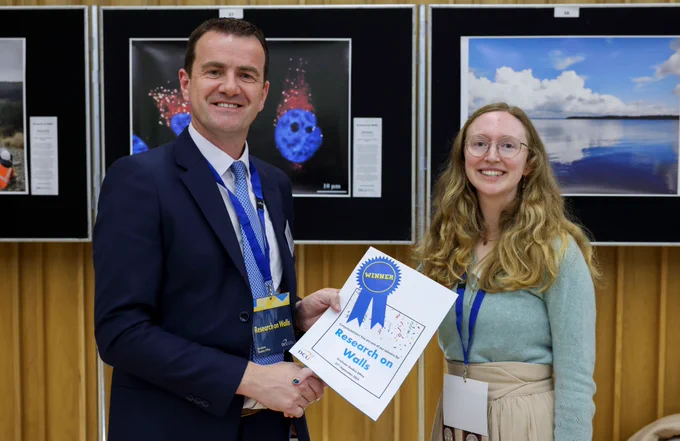 Lia O'Broin, Research on Walls winner pictured with Prof Joseph Stokes, Dean of Graduate Studies, DCU.