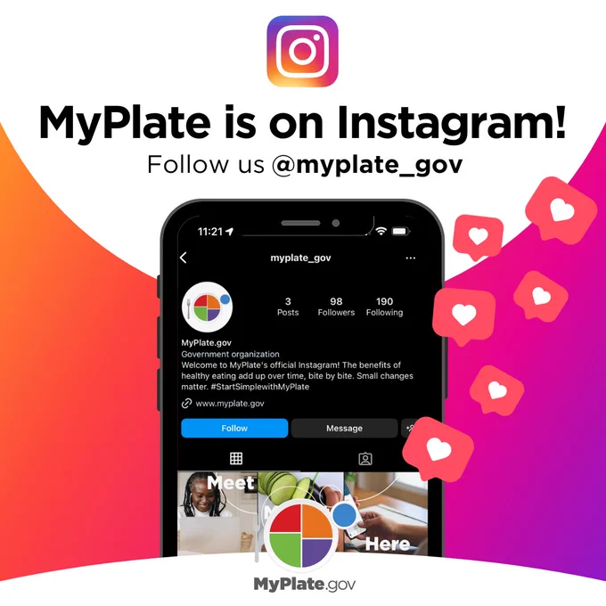 Graphic Tile: MyPlate if on Instagram! Follow us @myplate_gov