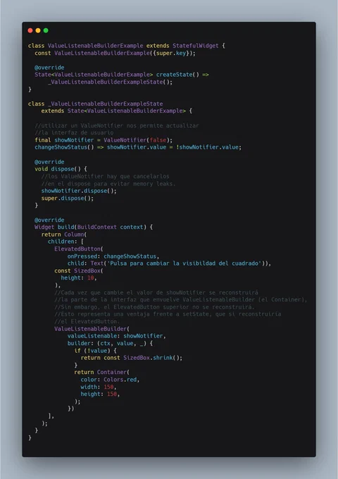 Uso de ValueListenableBuilder en Flutter