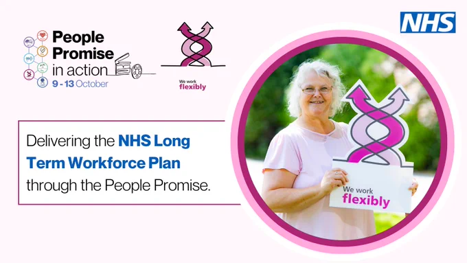 Text: Delivering the NHS Long Term Workforce Plan through the People Promise. Image features the district nursing team in Thanet, part of Kent Community Health NHS Foundation Trust