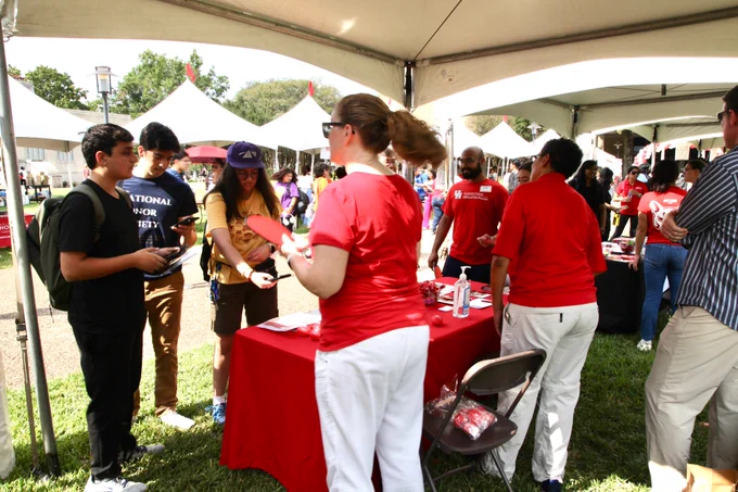 Students are getting their questions about graduate school answered at today's UH Graduate School Fair at Butler Plaza.