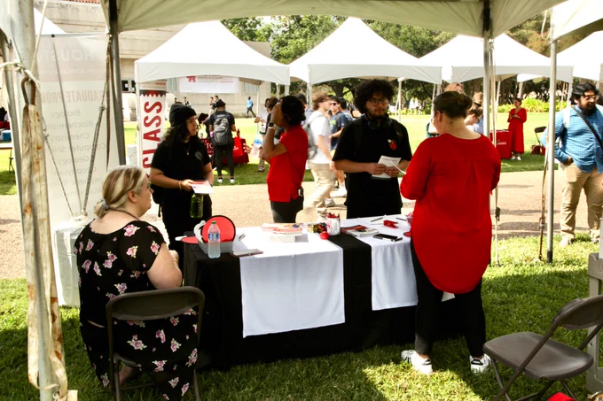 Students are getting their questions about graduate school answered at today's UH Graduate School Fair at Butler Plaza.