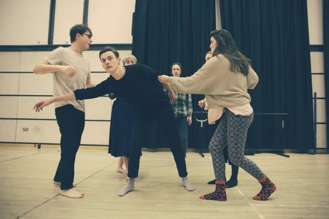 A photo of a rehearsal room of actors 