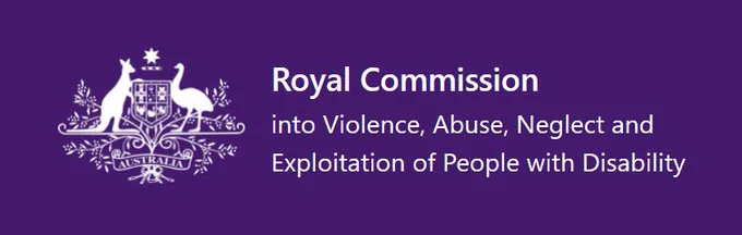 The official logo of the Royal Commission in white writing on a purple background. 