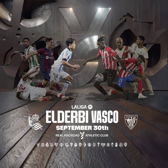 El Derbi Vasco de LALIGA EA SPORTS - Partido emblemático que enfrenta a los dos clubes más laureados del País Vasco, la Real Sociedad y el Athletic Club de Bilbao. Se celebrará el sábado 30 de septiembre de 2023. 