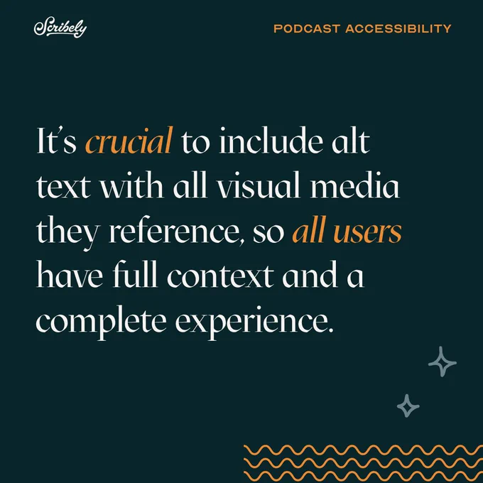 Third image reads, “It’s crucial to include alt text with all visual media they reference, so all users have full context and a complete experience.”