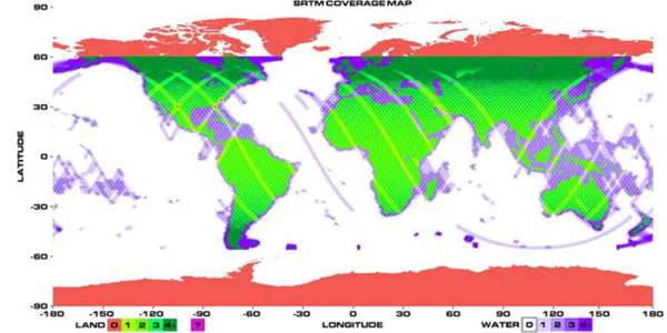 Map showing Shuttle Radar Topography Mission (SRTM) data coverage.

