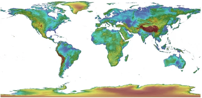Map showing global GMTED2010 data coverage.

