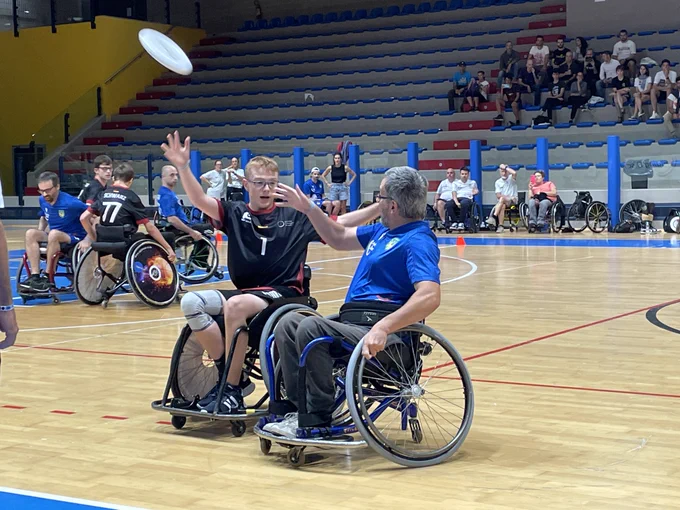 Italy vs Germany at the WFDF 2023 World Wheelchair Ultimate Championships.