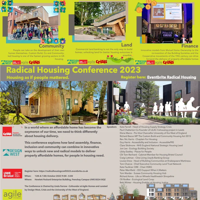 A collection of images that introduce the Radical Housing Conference. 
The 6 key themes of the conference are:
Day One - Community, Land, and Finance
Day Two - Homelessness, Care and Inclusion, and Resilience