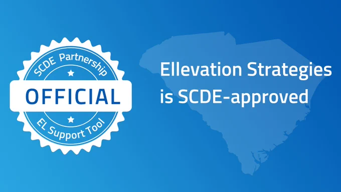 Blue background with text that says: Ellevation Strategies is SCDE-approved.