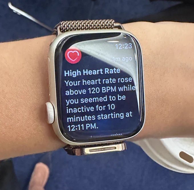 Apple Watch alert indicating high heart rate