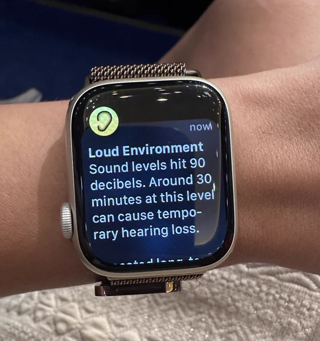 Apple Watch alert indicating loud environment