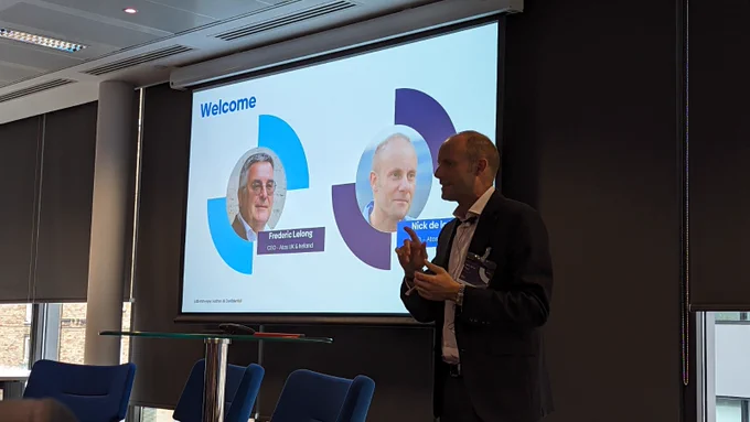 Nick De La Vega, Atos Senior Vice President, giving the Welcome speech