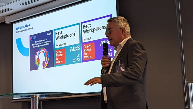 Frederic Lelong, CEO of Atos UKI, giving the Welcome speech