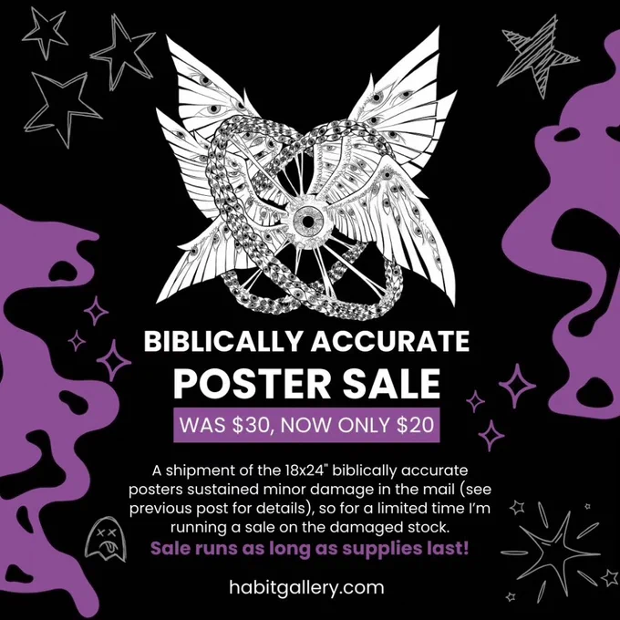 biblically accurate poster sale. was $30, more only $20. a shipment of 18x24" biblically accurate posters sustained minor damages in the mail (see previous post for details), so for a limited time I'm running a sale on the damaged stock. Sale runs as long as supplies last! habitgallery.com