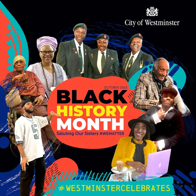 Black History Month graphic which shows several inspiring people connected to Westminster and London.
